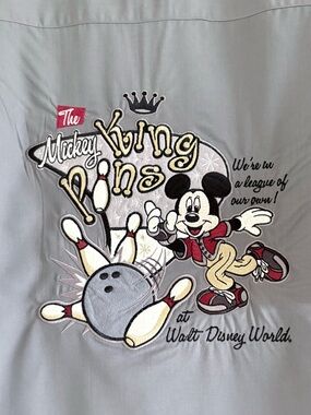 Vintage WALT DISNEY WORLD Mickey King Pins Bowling Shirt | Men's Large